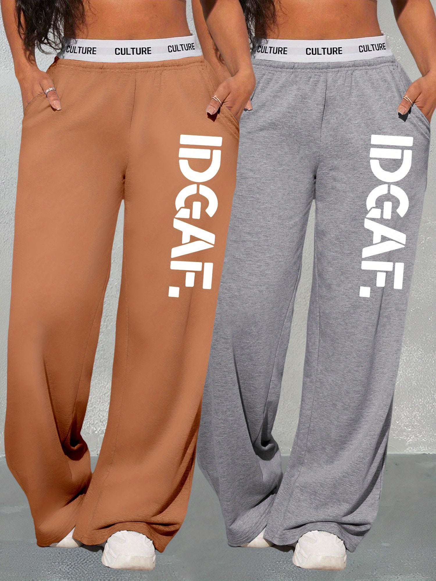 2-Pack Women'S Casual Loose-Fit High-Waisted Sweatpants, Geometric Print, Knit Fabric, Polyester, Straight Leg, Adult, All-Season, Fashion Pants